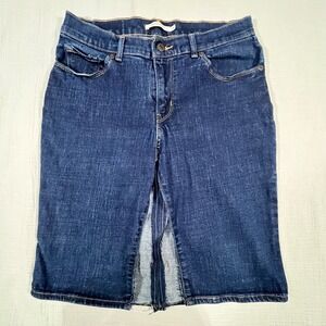 Custom Levi's Denim‎ Skirt Bermuda Shorts Dark Wash Stretch Front Slit Size 29